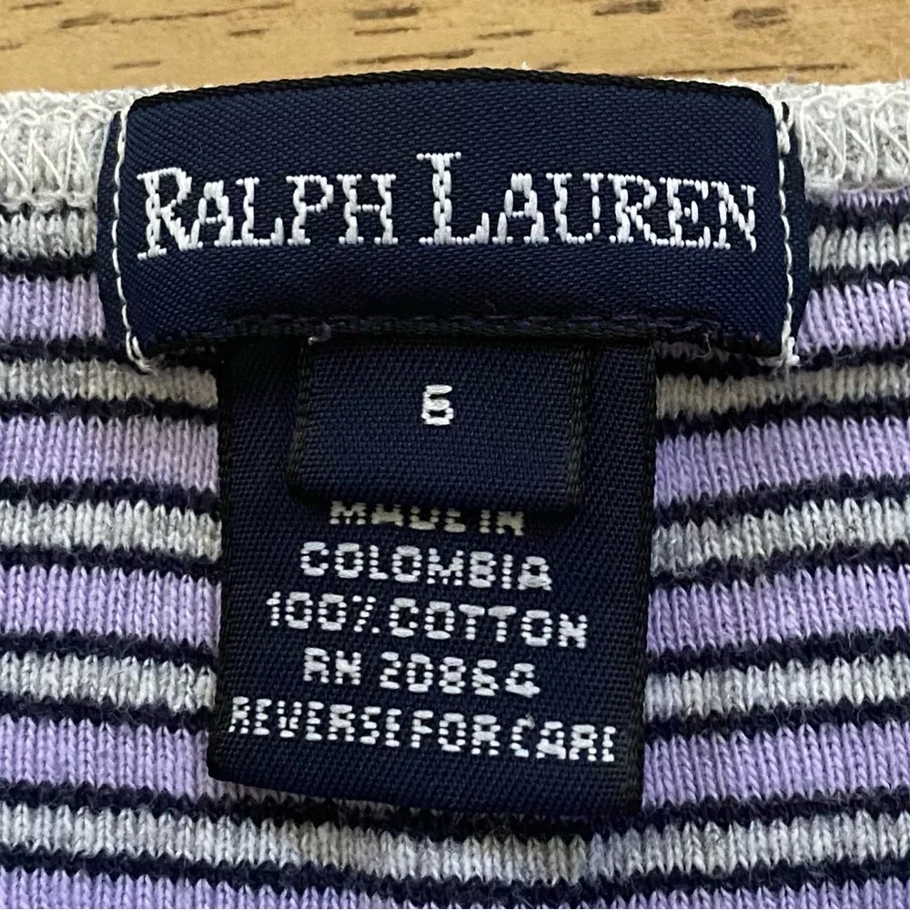Ralph Lauren Girls’ Sz 6‎ Purple/Black Striped Long Sleeve Cotton Shirt